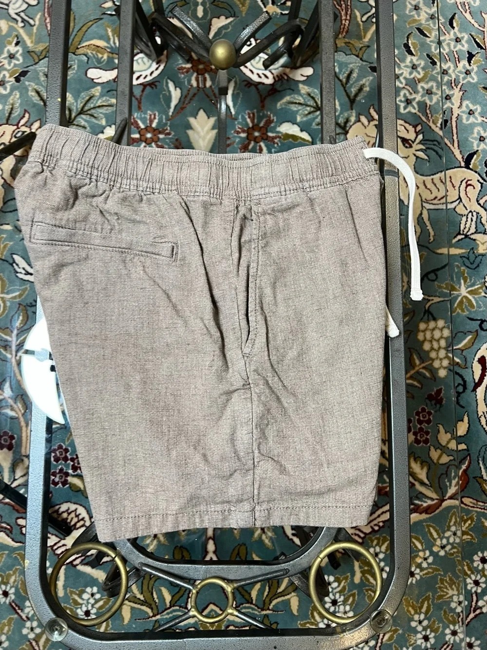 Hollister Light Taupe Drawstring Linen-Blend Shorts